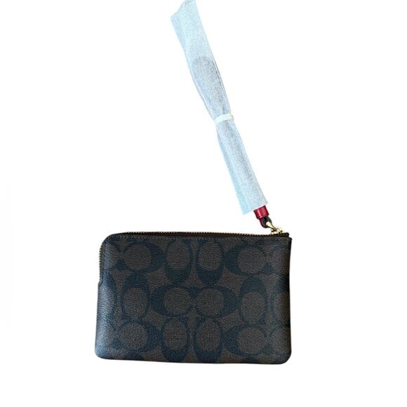 NWT Coach Corner Zip Wristlet in Signature Canvas - Gold/Brown 1941 Red - Picture 5 of 7